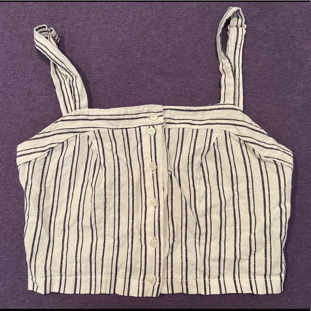 Brandy Melville striped navy/white button crop top